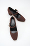 Women's Suede Stone Buckle Strap Thick Heeled Mary Jane Shoes Brown - 7