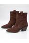 Women's Bitter Brown Suede Cowboy Boots Pointed Toe Short Heeled Western Stylish Casual Boots - 2