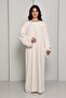 Ivory Open Abaya with Tonal Lattice Front Detailing - 3