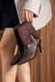 Ceria Women's Bitter Brown Pointed Toe Suede Decorated Lace-Up Detailed Zippered Goblet Heeled Short Boots Bootie