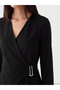 Black Double-Breasted Collar Gathered Soft Touch Blouse - 3