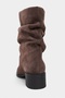 Farm Dark Beige Suede Leather Gathered Pointed Toe Thick Heel Women's Boots - 8