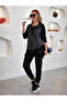 Women's long sleeve crew neck viscose two thread blouse pants and crack leather vest three piece set - 3