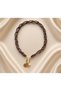 Certified Black Barley Pearl 3 Row Necklace |   5-6 mm Real Pearl |   Paper Clip Lock + Leaf & Pearl Charm - 2