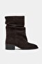 Farm Bitter Brown Suede Leather Drawstring Pointed Toe Thick Heel Women's Boots - 5