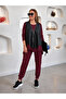 Women's long sleeve crew neck viscose two thread blouse pants and crack leather vest three piece set