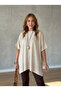 Women's crew neck short batwing sleeve side slit oversized flowy mercerized blouse