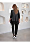 Women's long sleeve crew neck viscose two thread blouse pants and crack leather vest three piece set - 2