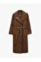 Long Sleeve Buttoned Pocketed Belted Double Breasted Long Cashmere Coat