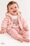 Baby Girl 3-Piece Set Teddy Bear Heart Detailed Hooded Cardigan Long Sleeve Top and Bottom Set - 3