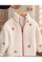 Girl's Cherry Embroidered Winter Plush Coat with 100% Cotton Lining and Zipper, Ages 1-2-3 - 2