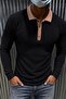Sayz Men's Ribbed Polo Collar Long Sleeve T-Shirt - Contrast Collar Slim Fit Buttoned Sweatshirt - 3