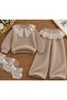Girls' Lace Collared Knitwear Sweater and Pants Set 2-8 Years Old - 2