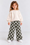 Children's Baby Gabardine Fabric Khaki Checkered Patterned Comfortable Cut Balloon Pants with Back Pocket - 2
