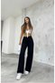 Black Palozzo Stretchy Comfortable Wide Leg Denim Trousers - 3
