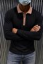 Sayz Men's Ribbed Polo Collar Long Sleeve T-Shirt - Contrast Collar Slim Fit Buttoned Sweatshirt - 2
