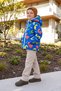 Blue Dinosaur Patterned Hooded Children's Coat - Quilted, 100% Cotton Muslin Lined Winter Jacket Model - 5