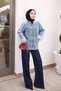Blue Piping Buttoned Striped Denim Jacket - 4