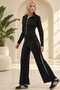 Women's Wide Leg High Waist Zippered Crop Tracksuit Set with Side Stripe Detail - 2