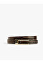 Crocodile Textured Thin Faux Leather Belt with Metal Buckle