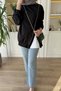 Women's 2 Thread Combed Cotton Zipper Detailed Asymmetrical Cut Hijab Tunic 371 Black - 4