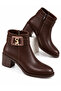 Women's Leather Infinity Motif Buckle Detailed Heeled Ankle Boots Stylish Zippered Daily Boots - 2