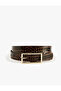Crocodile Look Faux Leather Belt with Metal Buckle Detail