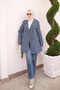 Navy Blue Double-Breasted Collared Lined Checkered Trench Coat - 4