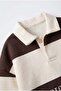 Children's Cotton Teddy Bear Brown Striped Polo Collar Sweatshirt - 4