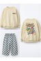 Girls' and Boys' 3-Thread Cotton Printed Sweatshirt Checked Pants Set 2-8 Years - 3