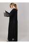 V-Neck Black Organza Embroidered Open Abaya - 2