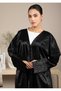Front Open Black Jacquard Abaya - 4