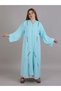 Turquoise V-Neck Open Abaya With Black Embroidery