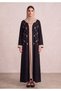 Black & Beige Korean Nida Abaya with Intricate Handwork Details - 2