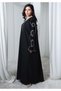 Black Phua Fabric Abaya with Thread Work Embroidery and Headscarf - 5