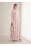 Pink Korean Nida Abaya – Asymmetrical Button Design with Matching Chiffon Headscarf - 2