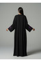 Luxe Black Korean Nida Abaya – Purple Sequin Floral Handwork with Chiffon Headscarf - 3