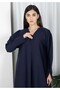 Navy Barbie Crepe Abaya with Open Cuffs and Matching Fabric Buttons - 3