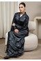 Front Open Double Shade Navy Silk Abaya - 2