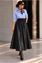 Women's Leather High Waist Elastic Flared Cut Ankle Length Long Skirt