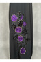 Luxe Black Korean Nida Abaya – Purple Sequin Floral Handwork with Chiffon Headscarf - 2