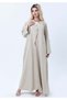 Light Beige Melange Abaya with Decorative Buttons and Matching Headscarf