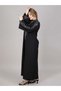 V-Neck Black Crepe Embroidered Open Casual Abaya - 2