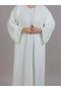 White Korean Nida Embroidered With Lining Abaya - 3