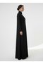 Geometric Panelled Design Black Abaya with Plain Chiffon Headscarf - 3