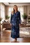 New Season Navy Blue Shawl Collar Velvet Full Length 100% Cotton Winter Long Dressing Gown with Pockets - 5
