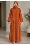 Burnt Orange Nida Abaya with Layered Front & Pleated Sleeve Detail