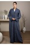 Dark Blue Grey Jacquard Abaya With Black Crushed Lines