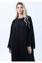 3-Piece Black Abaya Set with Intricate Lace Detailing & Matching Headscarf - 4