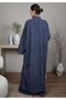 Dark Blue Grey Jacquard Abaya With Black Crushed Lines - 4